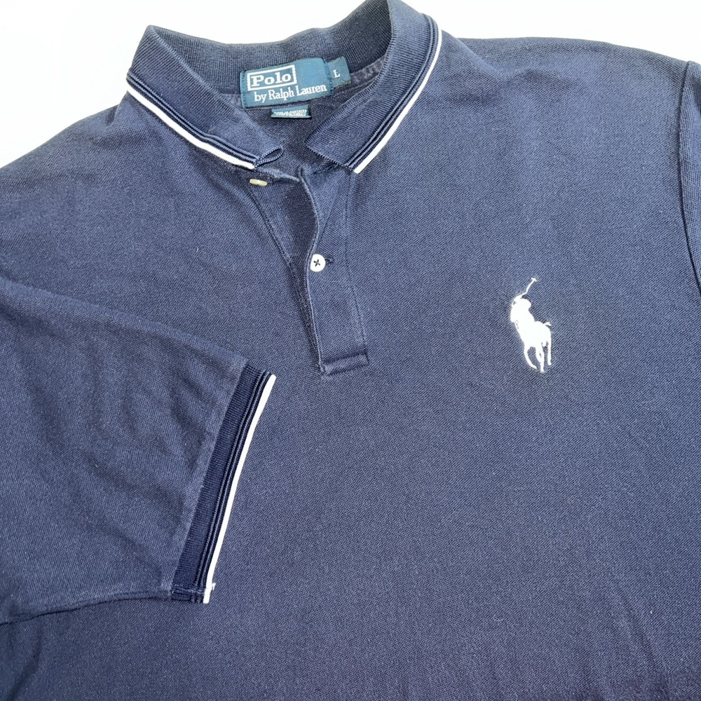 Polo Ralph Lauren Shirt Navy Blue Big Pony White Casual Men's Size Large